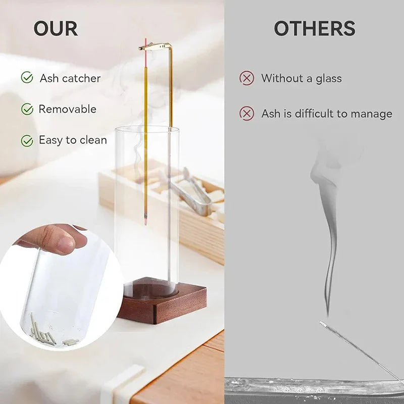 Elegant Glass Incense Holder with Detachable Ash Catcher